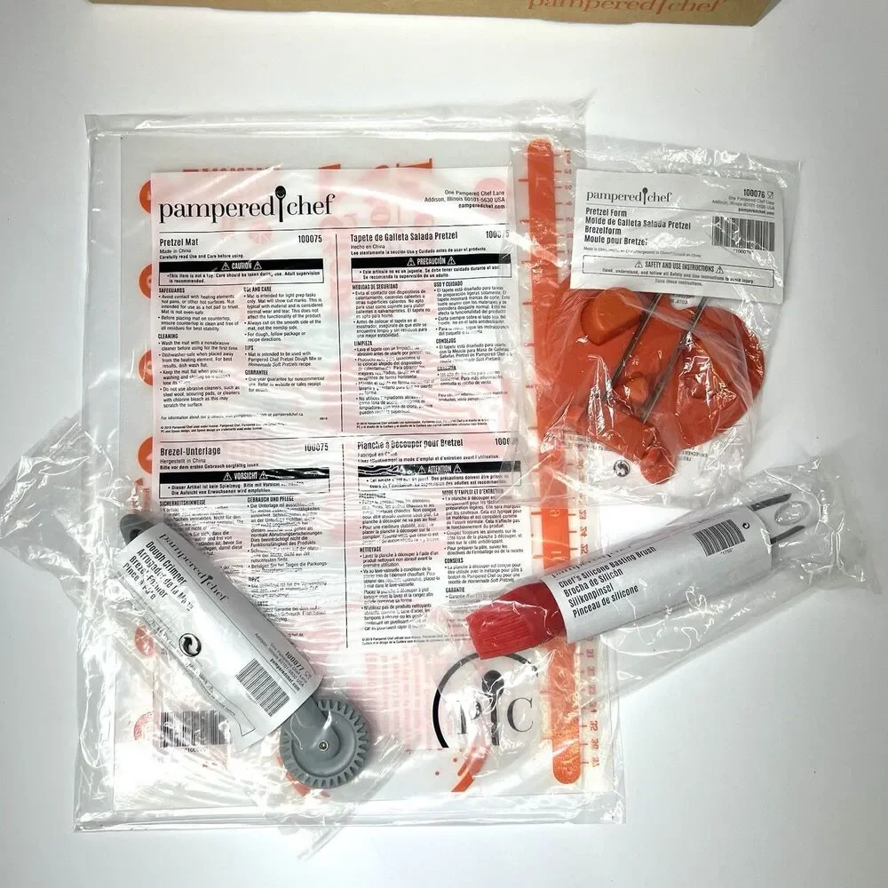 Pampered Chef Pretzel Making Kit Mat Crimper Form Brush All New Items NO MIX